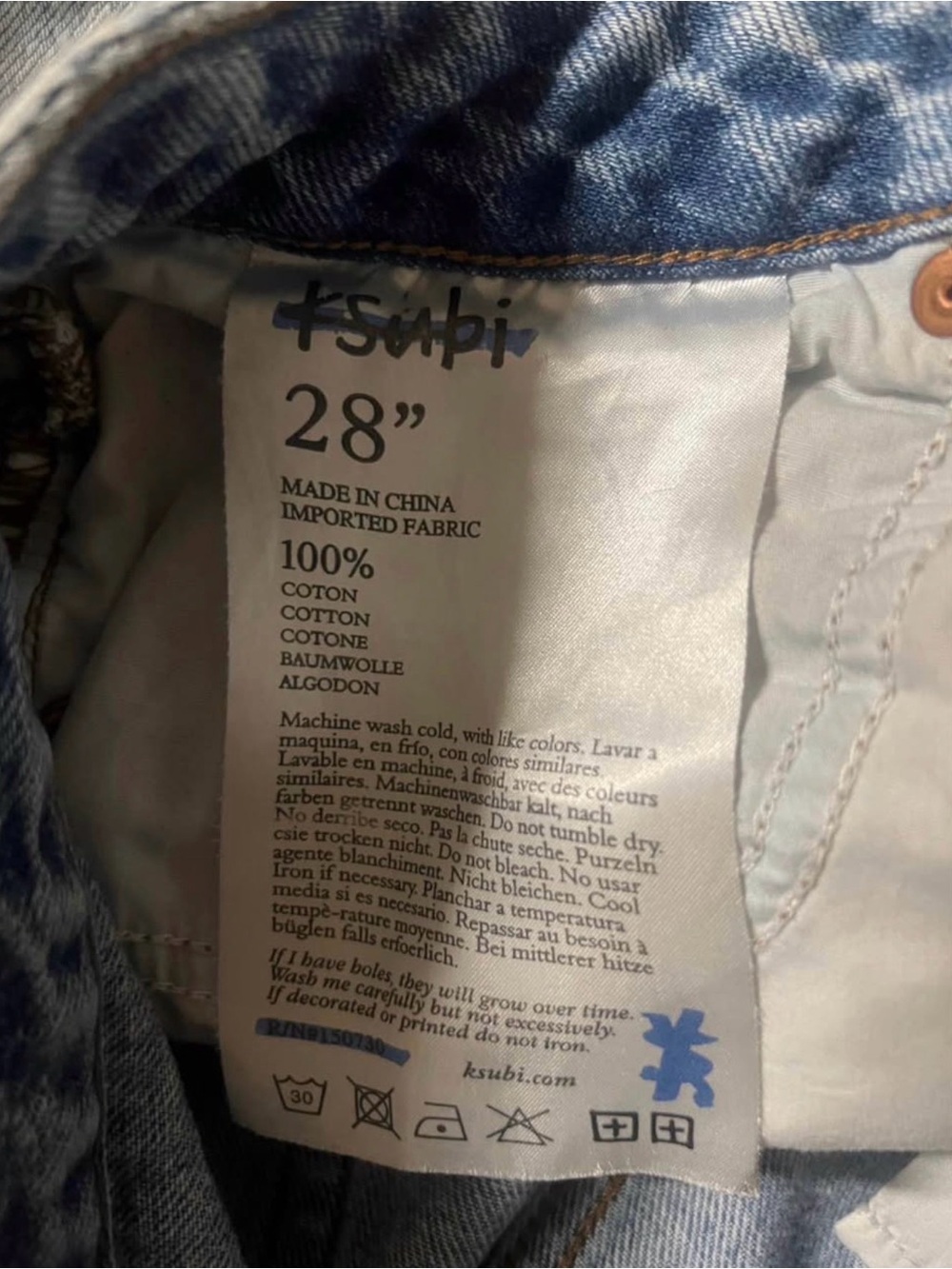 Ksubi Light Blue Denim Cutoff Shorts with Branded Waist Label - Picture 2 of 4